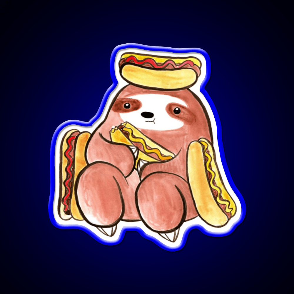 Watercolor Sloth Eating Hotdogs Fast Food Led Neon Sign For Burger Place Rgb Color - Shineneon