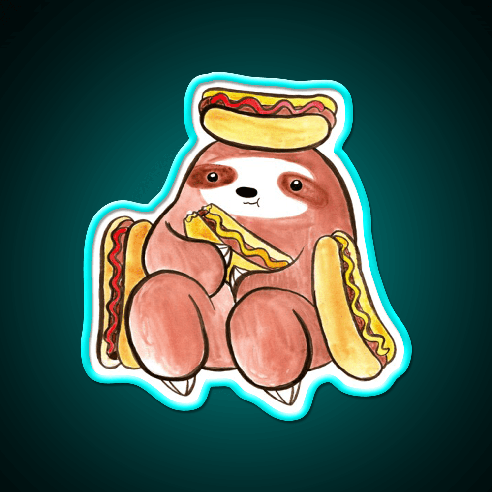 Watercolor Sloth Eating Hotdogs Fast Food Led Neon Sign For Burger Place Rgb Color - Shineneon