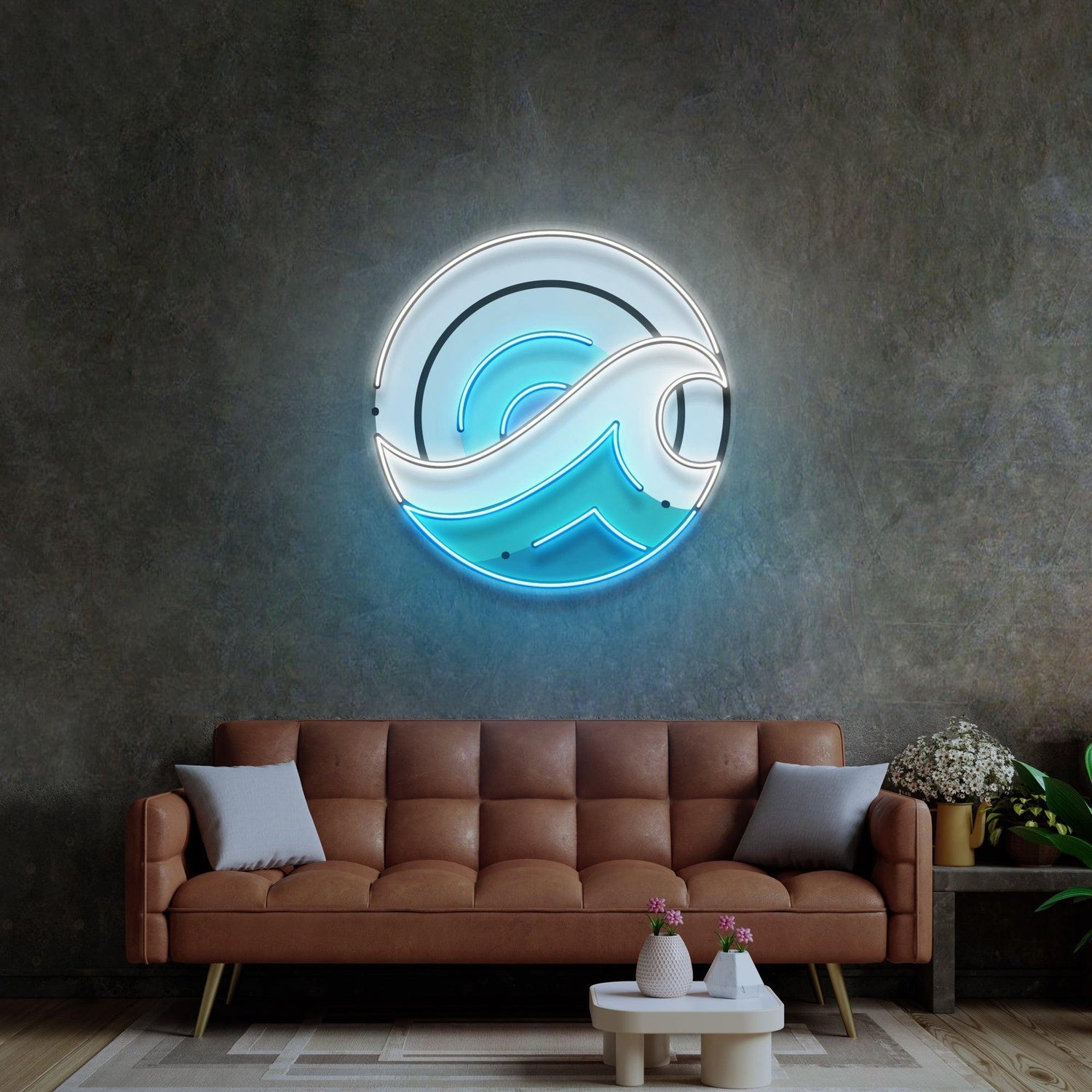 Wave Circle Blue White Gradient Uv Printed Led Neon Sign For Artistic Wall Decor | Shineneon