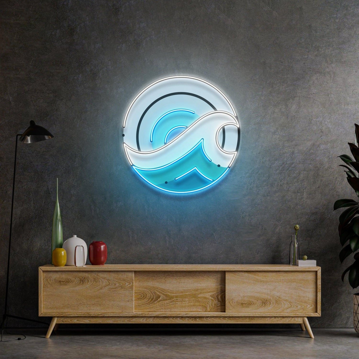 Wave Circle Blue White Uv Printed Led Neon Sign For Home Wall Decor | Shineneon