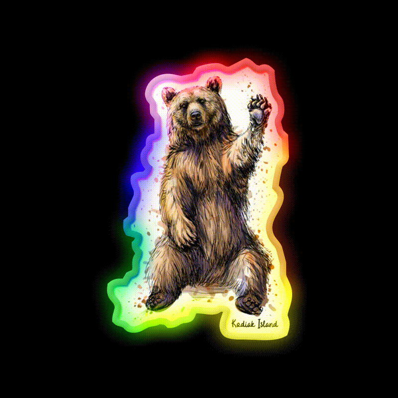 Waving Kodiak Brown Bear Welcome Led Neon Sign Open Sign Rgb Color - LED neon sign close-up detail