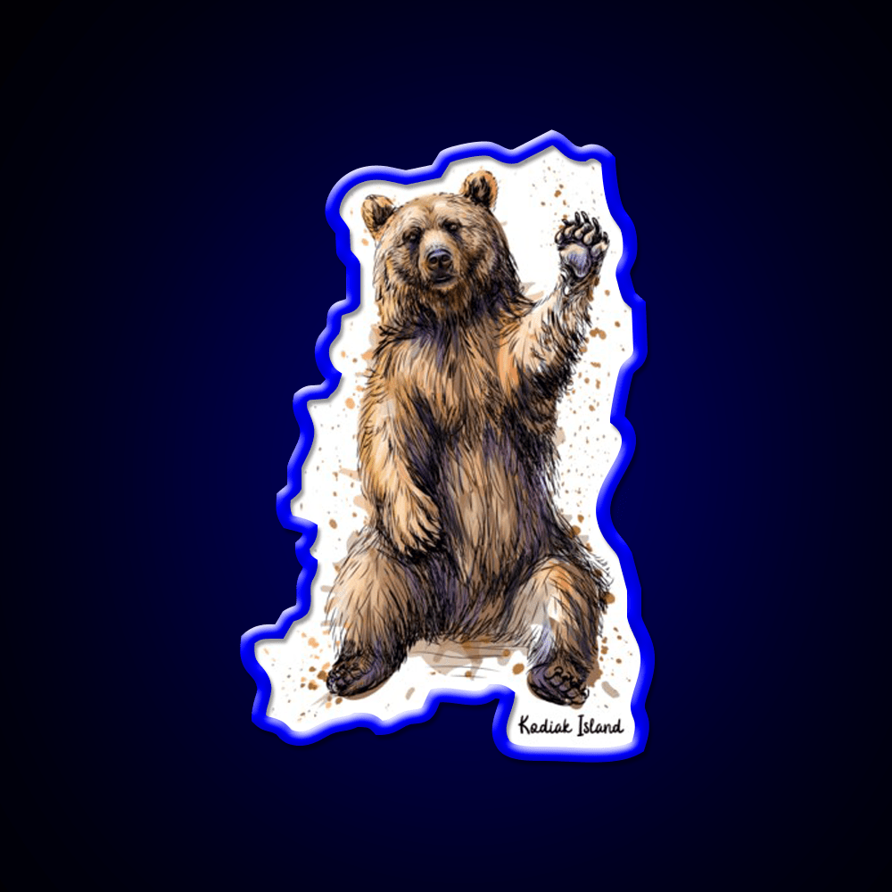Waving Kodiak Brown Bear Welcome Led Neon Sign Open Sign Rgb Color - Shineneon