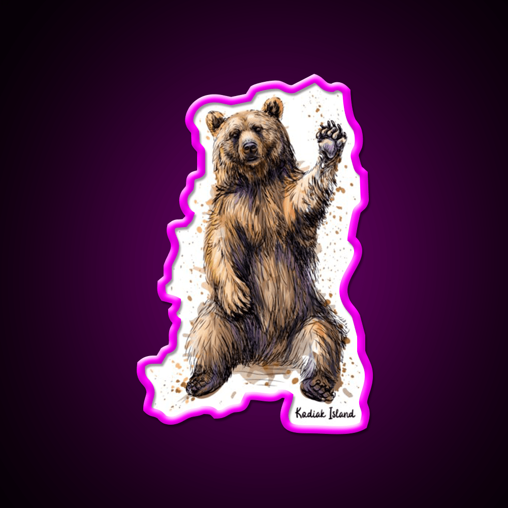 Waving Kodiak Brown Bear Welcome Led Neon Sign Open Sign Rgb Color - Shineneon