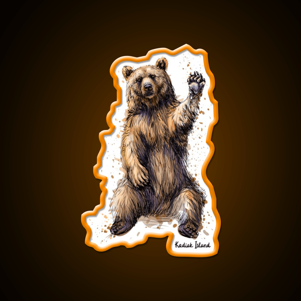 Waving Kodiak Brown Bear Welcome Led Neon Sign Open Sign Rgb Color - Shineneon