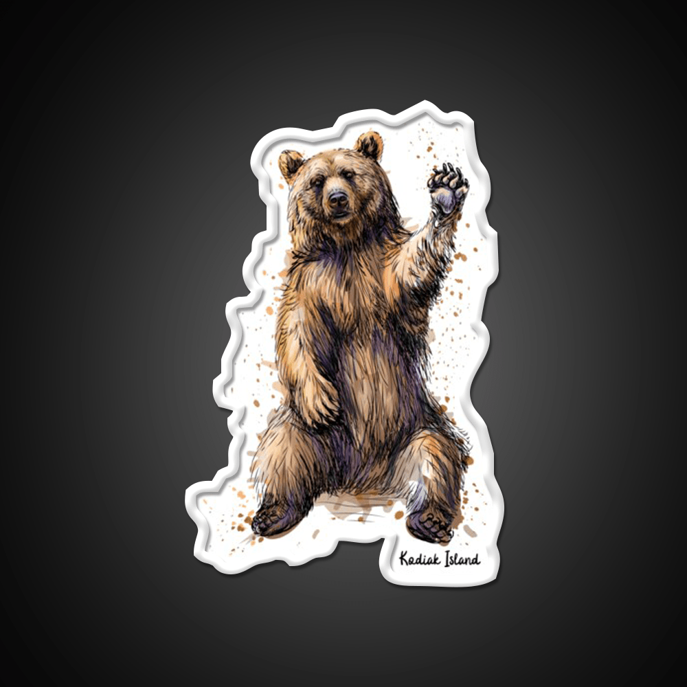 Waving Kodiak Brown Bear Welcome Led Neon Sign Open Sign Rgb Color - Shineneon