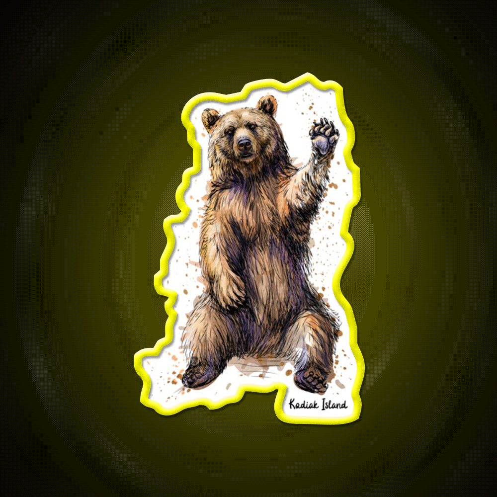 Waving Kodiak Brown Bear Welcome Led Neon Sign Open Sign Rgb Color - Custom LED neon sign front view
