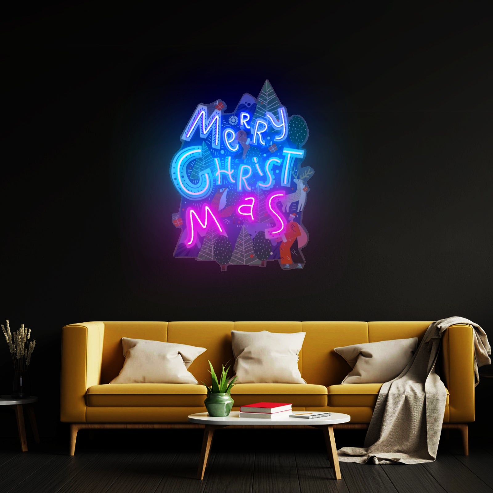 Wavy Merry Christmas Led Neon Acrylic Artwork For Sale