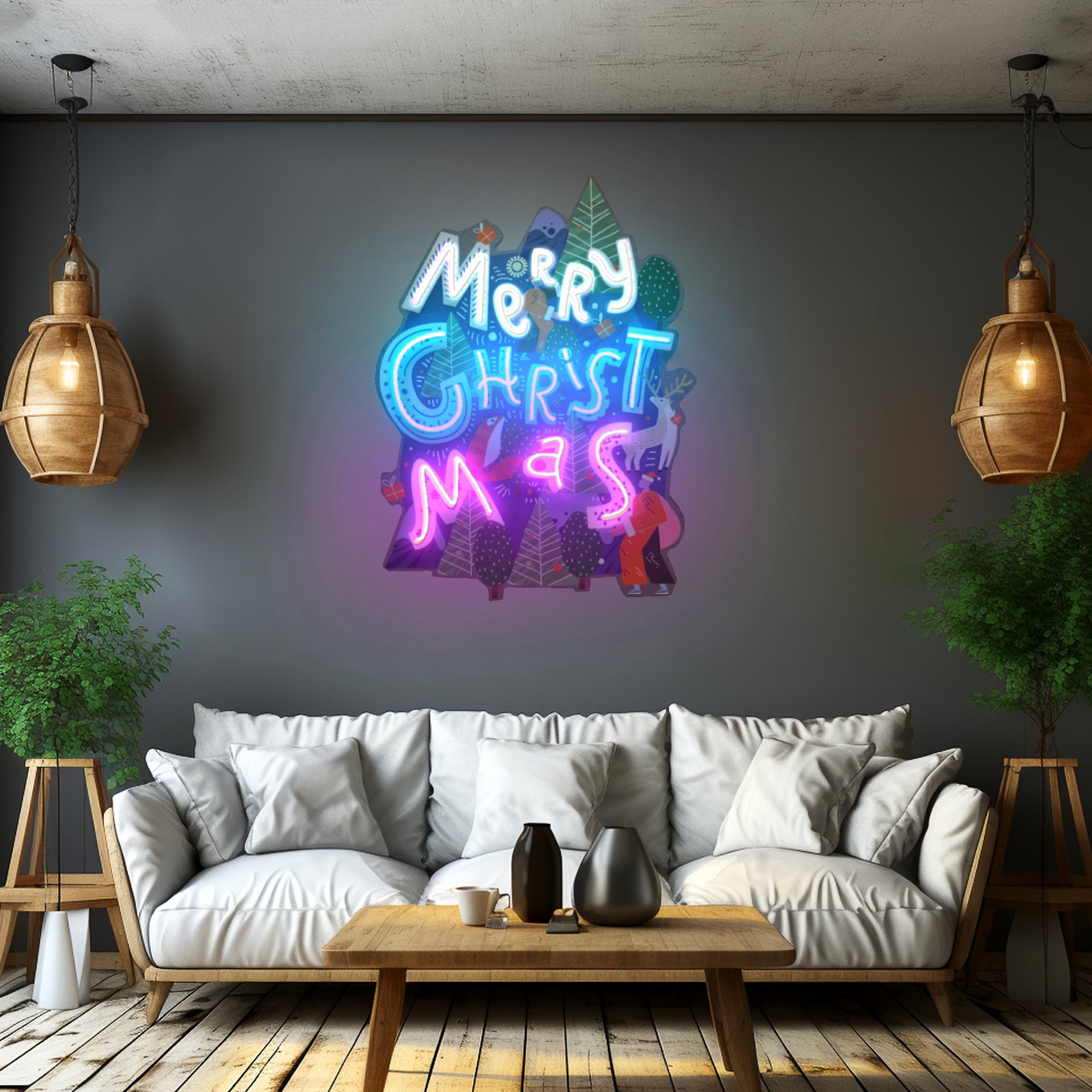 Wavy Merry Christmas Led Neon Acrylic Artwork For Sale