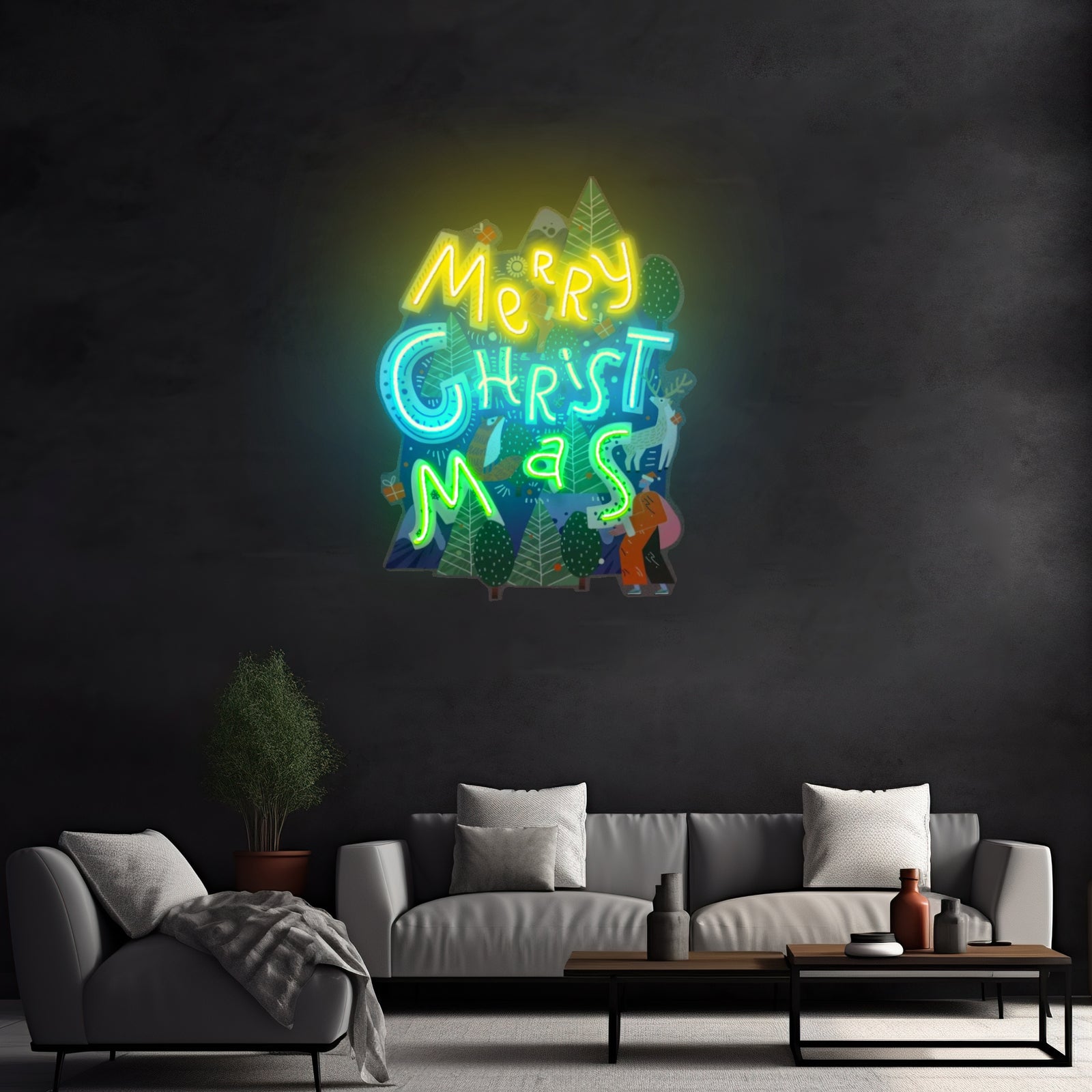 Wavy Merry Christmas Led Neon Acrylic Artwork For Sale