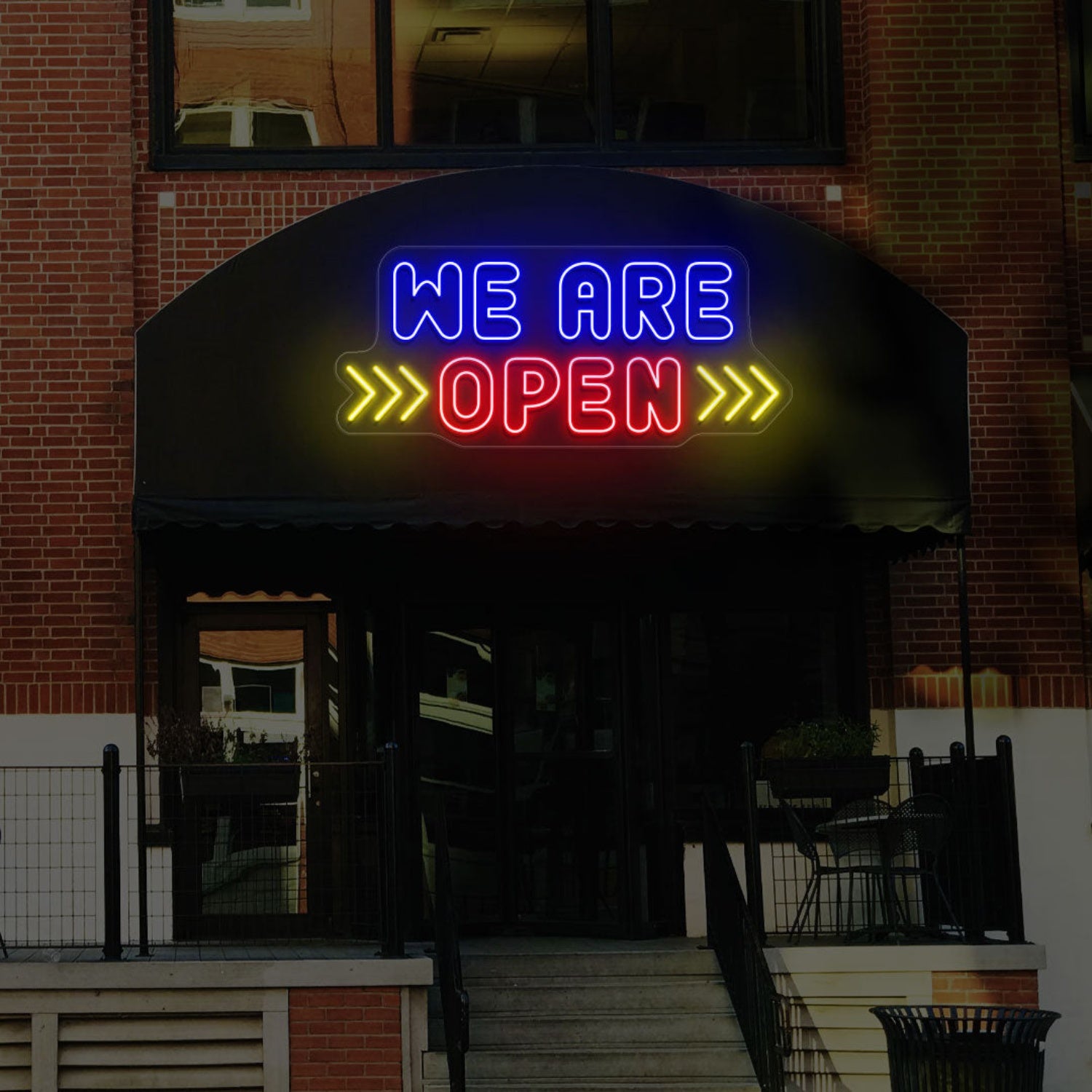 We Are Open Multicolor Sign With Horizontal Arrow | Shineneon