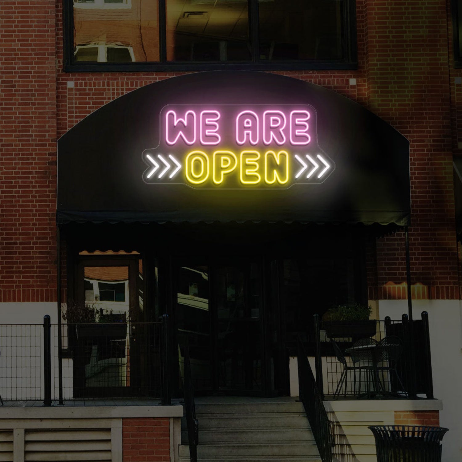 We Are Open Multicolor Sign With Horizontal Arrow | Shineneon