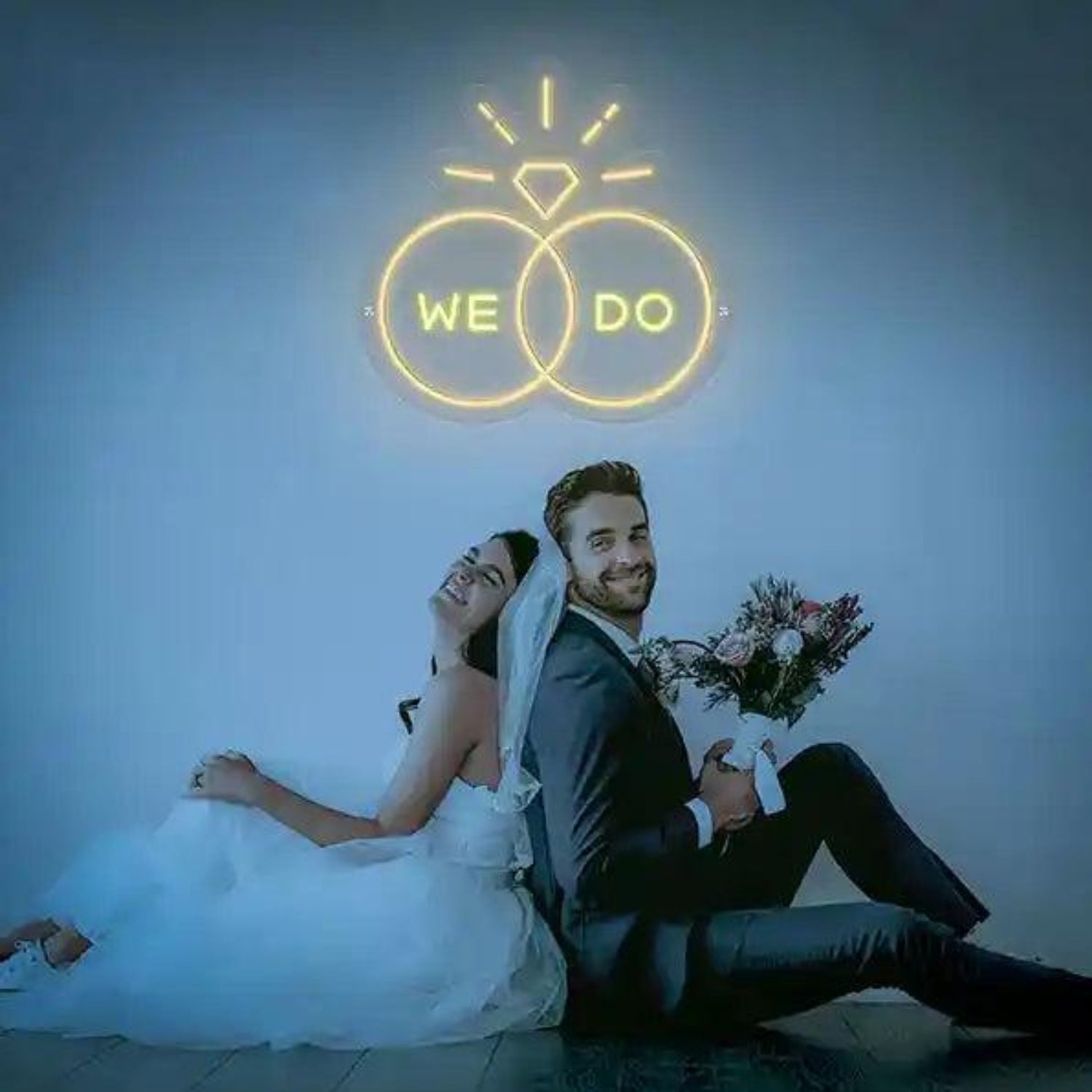 We Do Warm Yellow Led Neon Sign With Bridal Rings Diamond For Wedding Decor | Shineneon