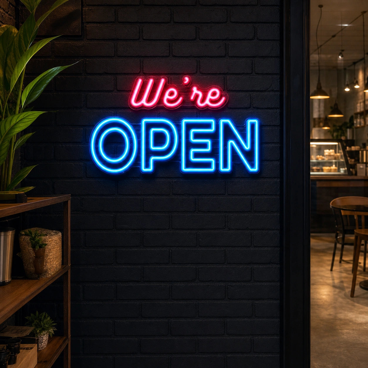 We Re Open LED Neon Sign real lifestyle scene