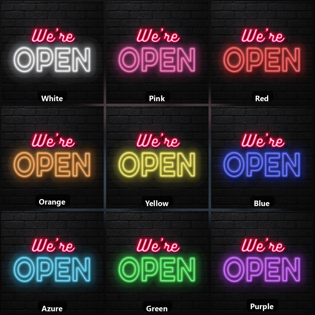 We Re Open LED Neon Sign color grid