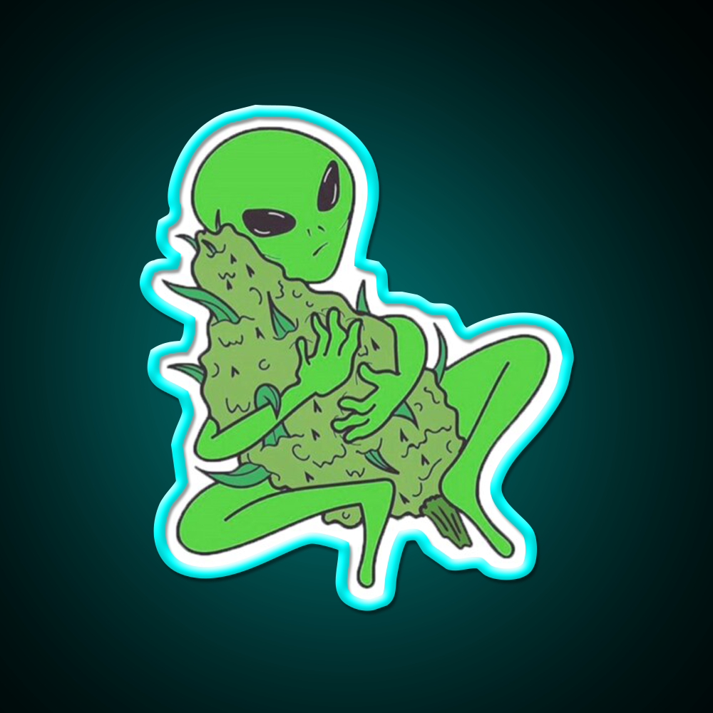 Weed Alien Hemp Inspired Green Leaf Led Neon Sign Rgb Color - Size and dimension reference