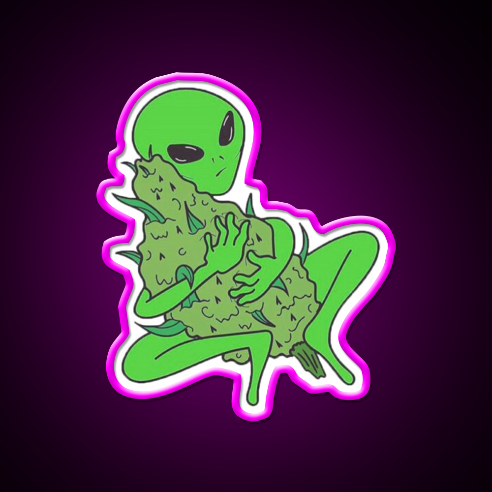 Weed Alien Hemp Inspired Green Leaf Led Neon Sign Rgb Color