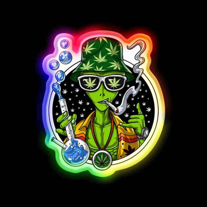 Weed Alien Stoner Hemp Inspired Green Leaf Led Neon Sign Rgb Color - LED neon sign close-up detail