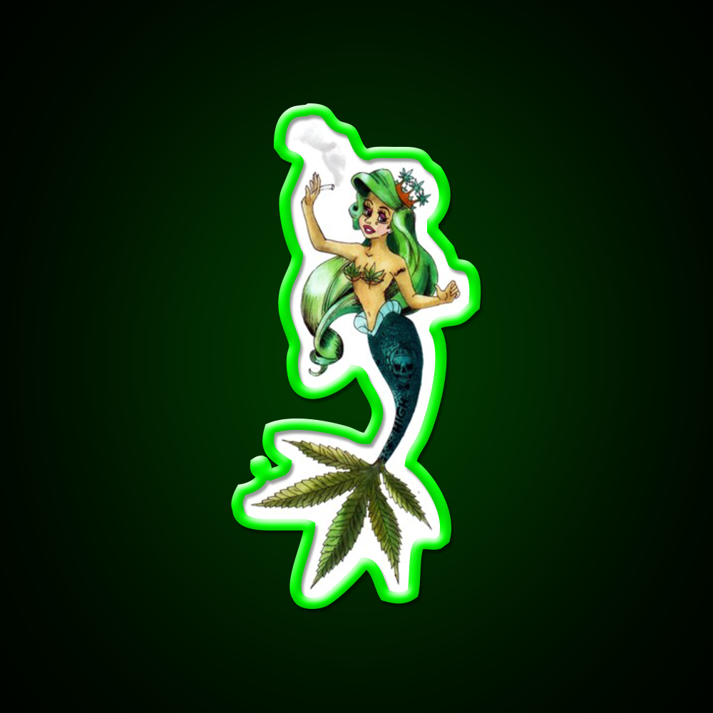 Weed And The Sea Mermaid Hemp Inspired Green Leaf Led Neon Sign Rgb Color - LED neon sign view 8