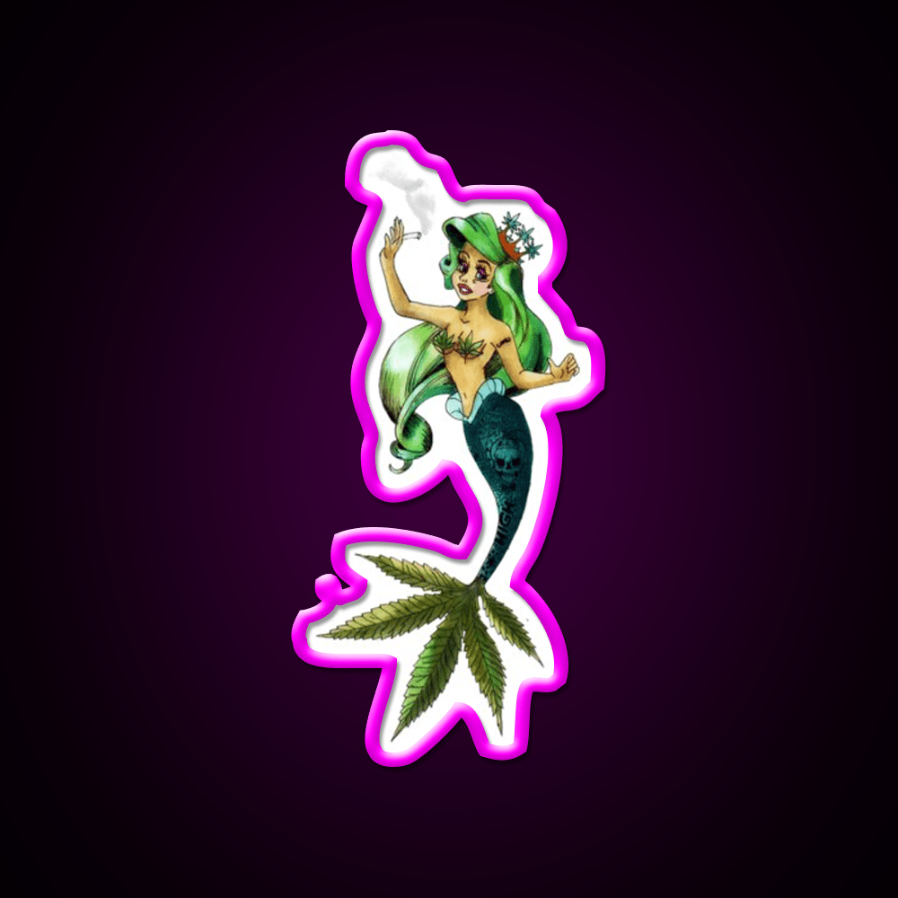 Weed And The Sea Mermaid Hemp Inspired Green Leaf Led Neon Sign Rgb Color - Shineneon