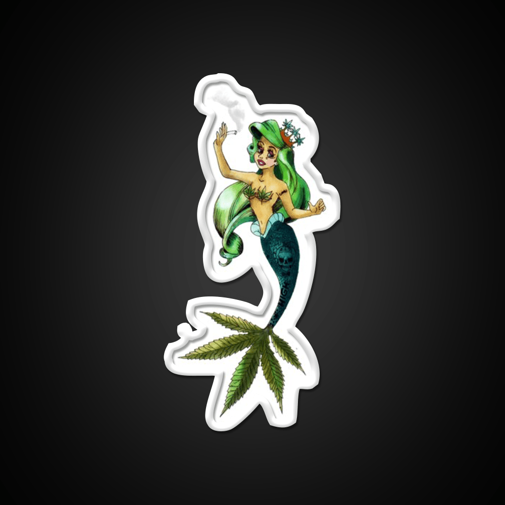 Weed And The Sea Mermaid Hemp Inspired Green Leaf Led Neon Sign Rgb Color - Shineneon