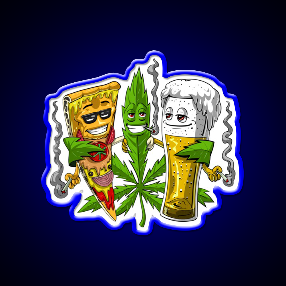 Weed Beer Pizza Party Hemp Inspired Green Leaf Led Neon Sign Rgb Color - LED neon sign view 5