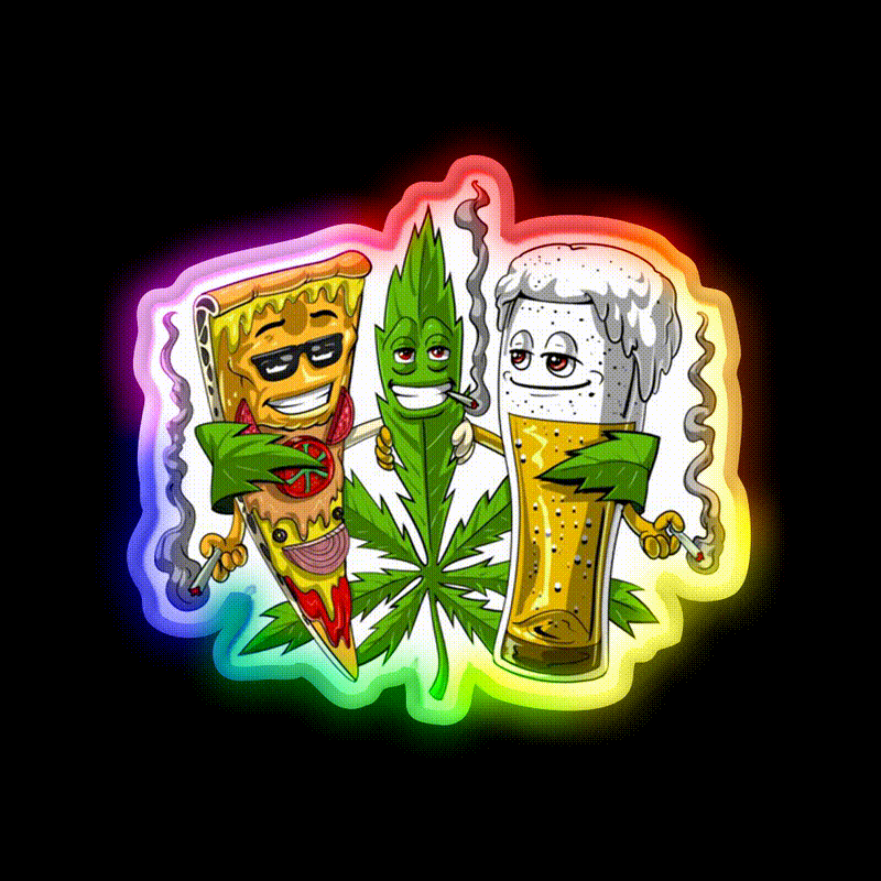 Weed Beer Pizza Party Hemp Inspired Green Leaf Led Neon Sign Rgb Color - LED neon sign close-up detail