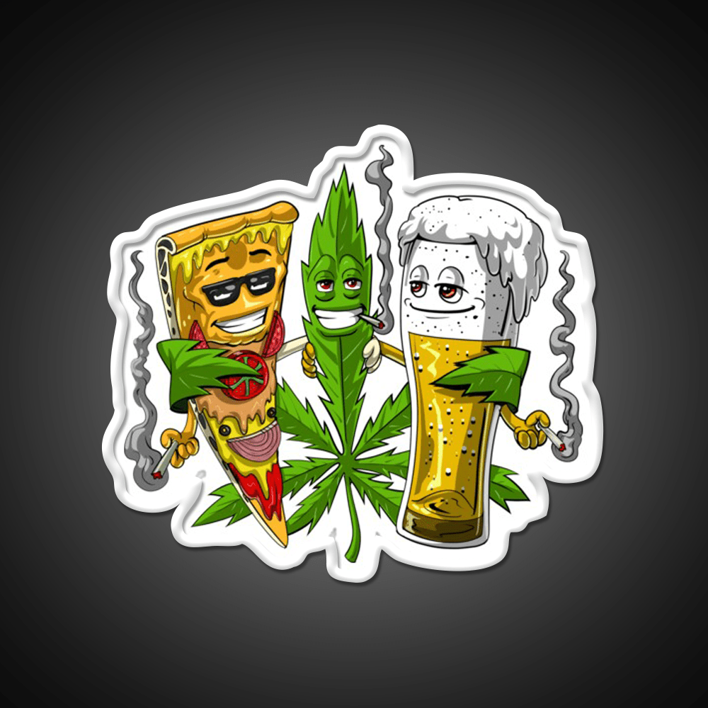 Weed Beer Pizza Party Hemp Inspired Green Leaf Led Neon Sign Rgb Color - Shineneon
