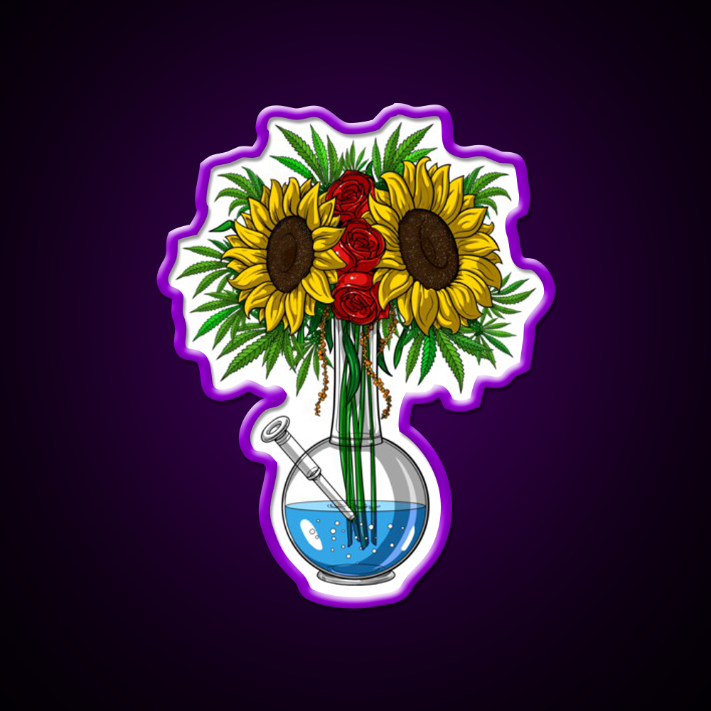 Weed Bong Vase Hemp Inspired Green Leaf Led Neon Sign Rgb Color