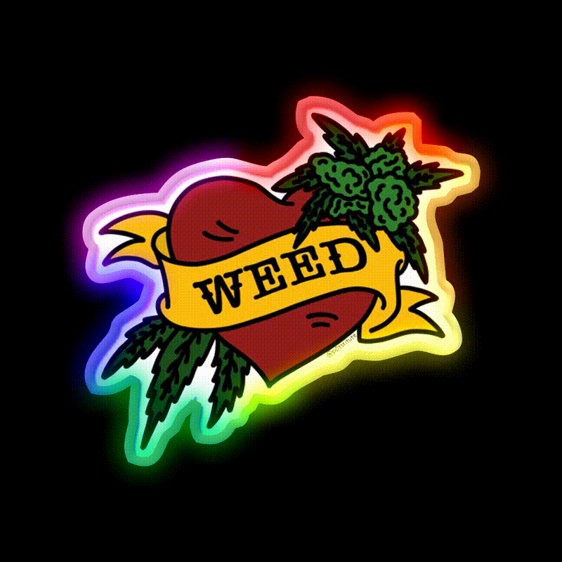 Weed Heart Tattoo Style Stoner Art Hemp Inspired Green Leaf Led Neon Sign Rgb Color - LED neon sign close-up detail