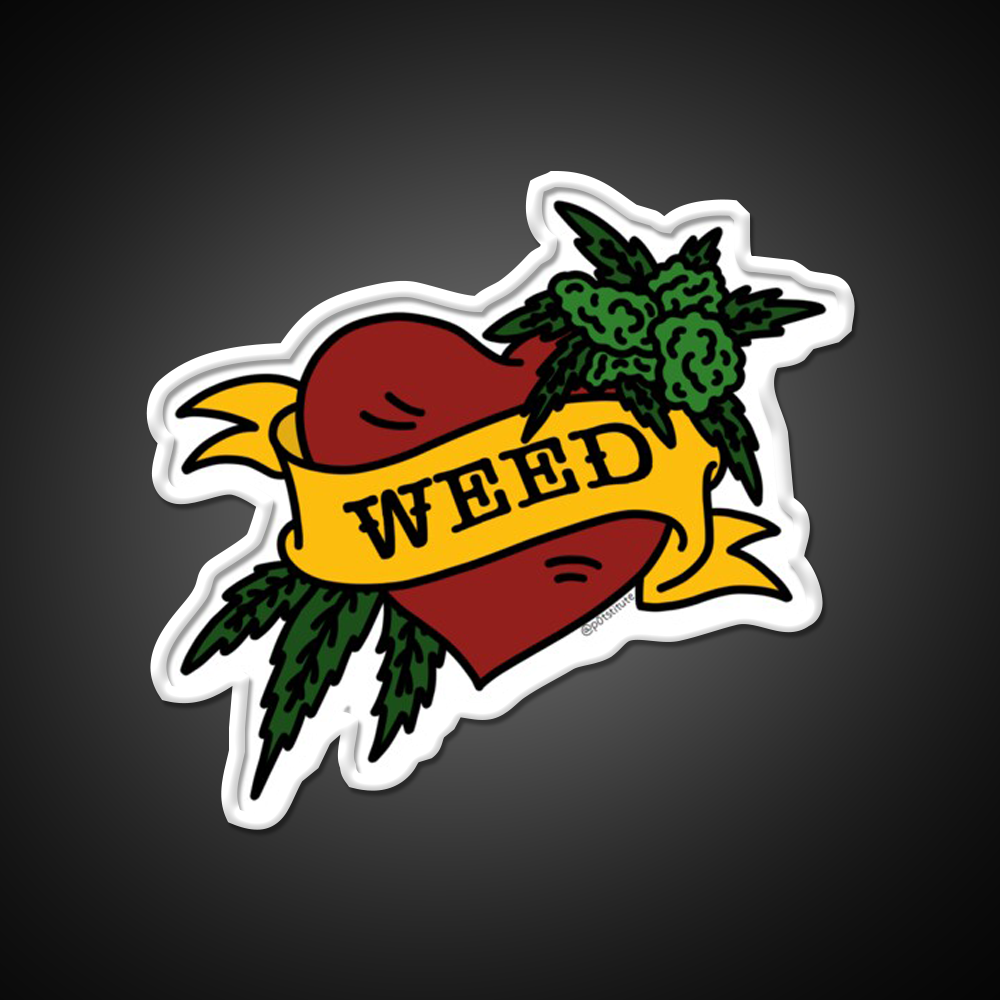 Weed Heart Tattoo Style Stoner Art Hemp Inspired Green Leaf Led Neon Sign Rgb Color - LED neon sign view 11