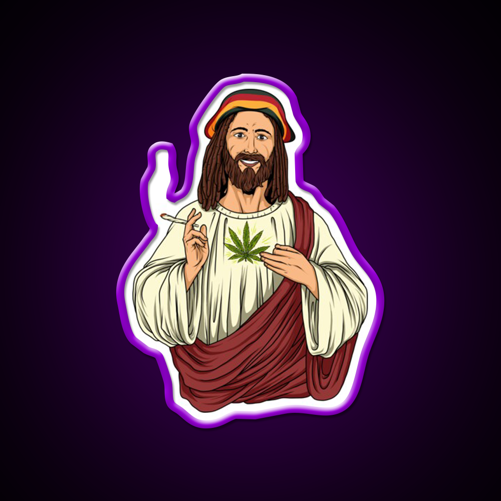 Weed Jesus Christ Stoner Thc Hemp Inspired Green Leaf Led Neon Sign Rgb Color - LED neon sign view 9