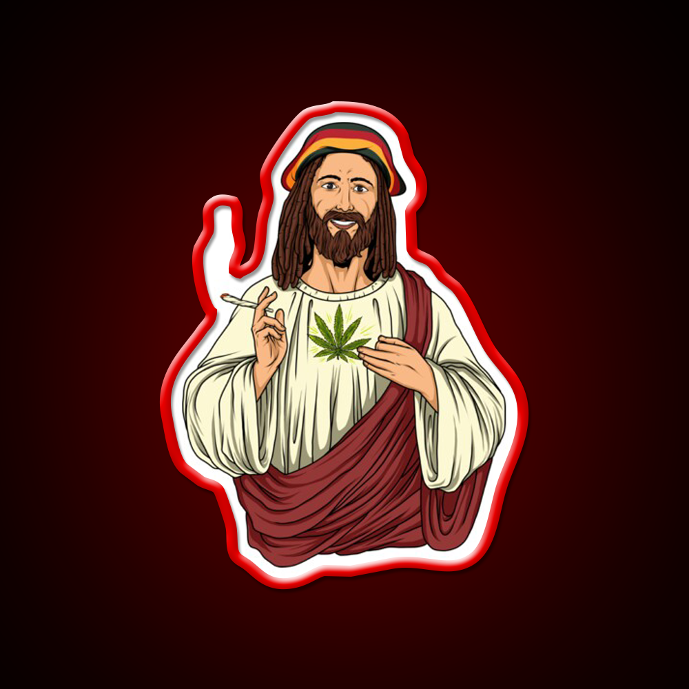 Weed Jesus Christ Stoner Thc Hemp Inspired Green Leaf Led Neon Sign Rgb Color - LED neon sign view 10