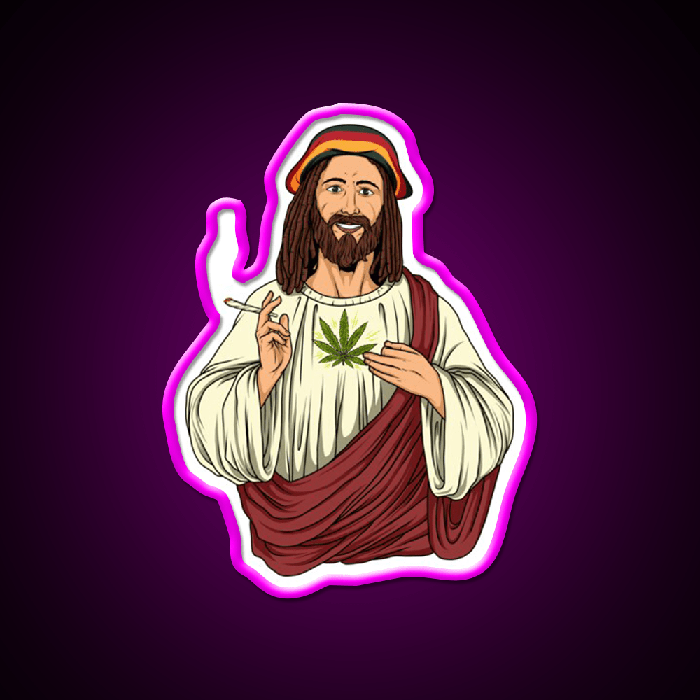 Weed Jesus Christ Stoner Thc Hemp Inspired Green Leaf Led Neon Sign Rgb Color - Shineneon