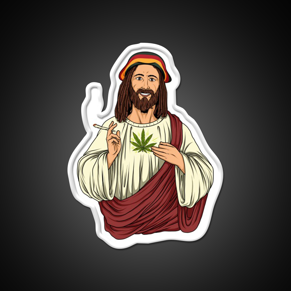 Weed Jesus Christ Stoner Thc Hemp Inspired Green Leaf Led Neon Sign Rgb Color - LED neon sign view 11