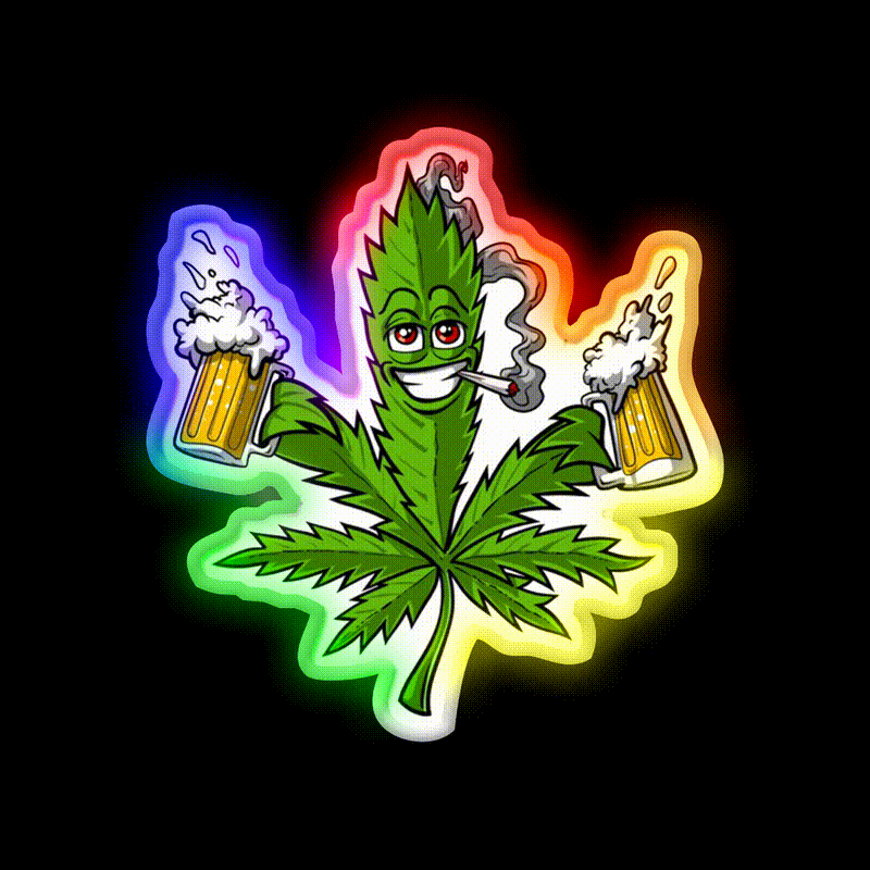 Weed Leaf Beer Lover Hemp Inspired Green Leaf Led Neon Sign Rgb Color - LED neon sign close-up detail