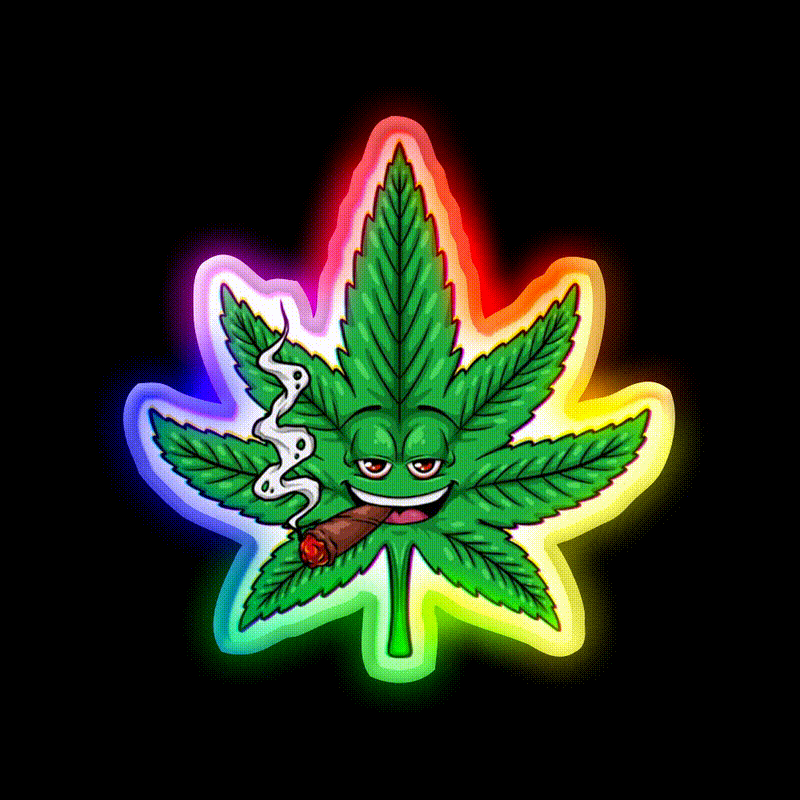 Weed Leaf Blunt Hemp Inspired Green Leaf Led Neon Sign Rgb Color - LED neon sign close-up detail