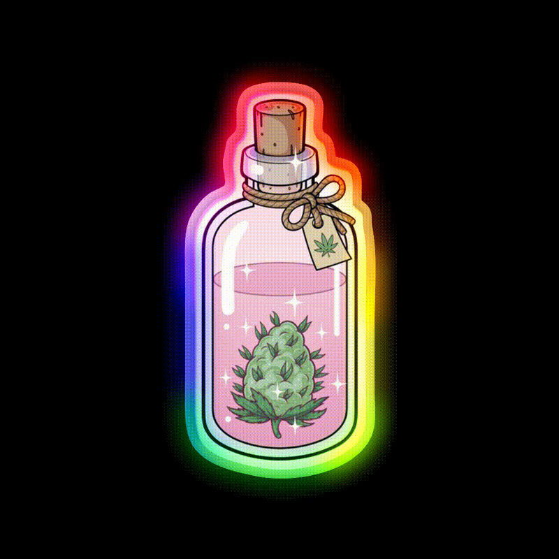 Weed Potion Hemp Inspired Green Leaf Led Neon Sign Rgb Color - LED neon sign close-up detail