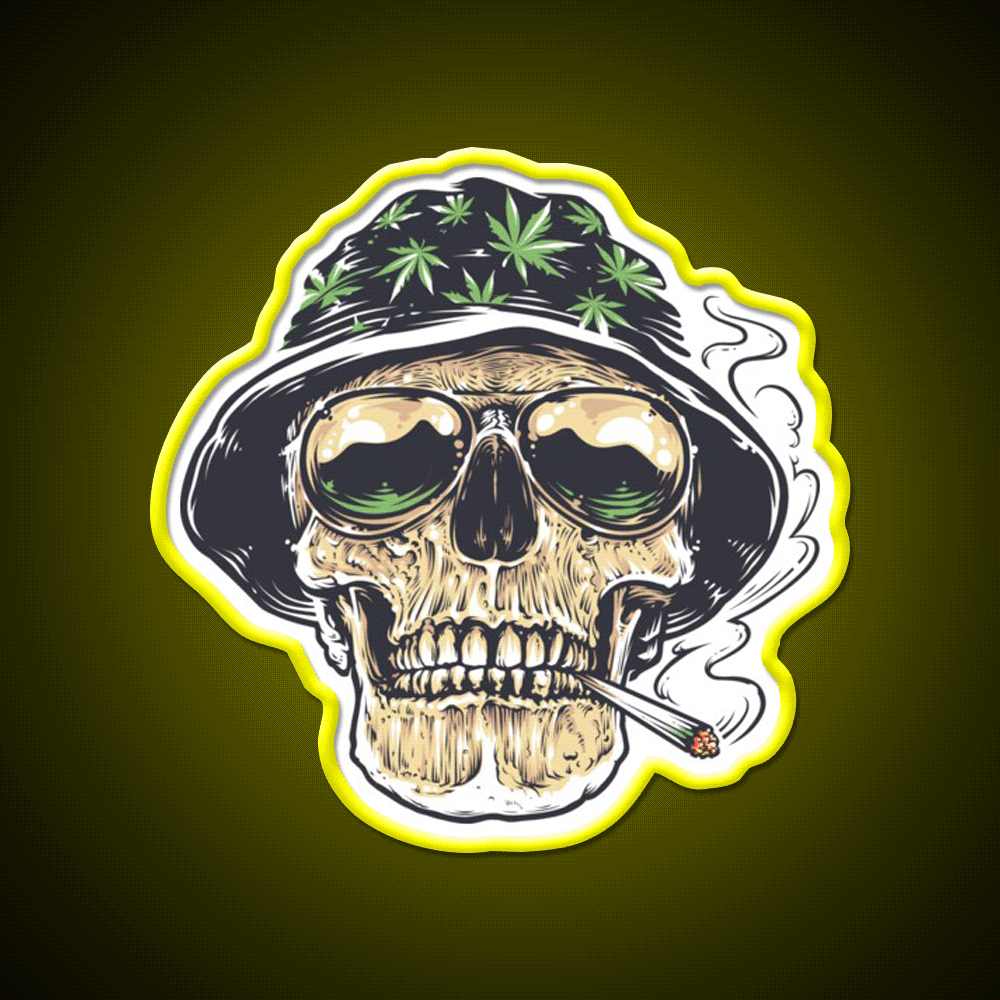 Weed Skull Hemp Inspired Green Leaf Led Neon Sign Rgb Color - Custom LED neon sign front view
