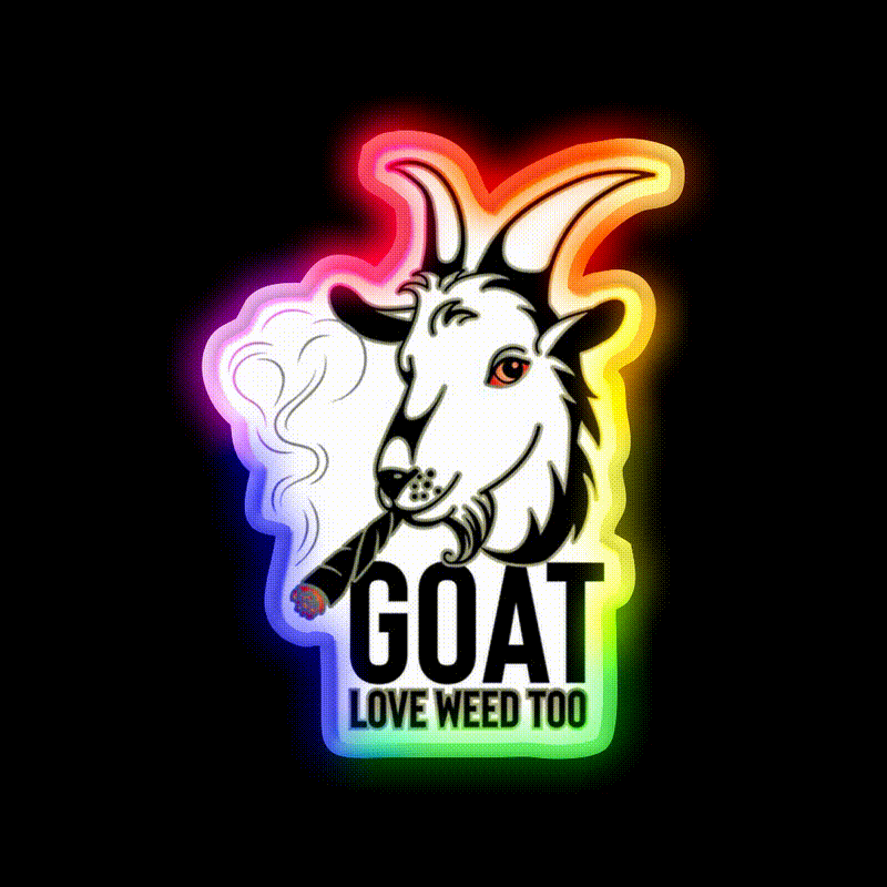 Weed Smooking Goat Hemp Inspired Green Leaf Led Neon Sign Rgb Color - LED neon sign close-up detail