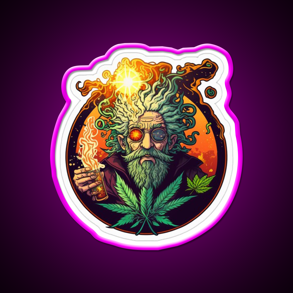 Weed Wizardry Collectible Hemp Inspired Green Leaf Led Neon Sign Rgb Color - Neon sign mounted on wall in room