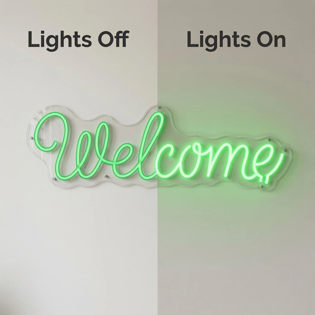 Welcome LED Neon Sign Wall Neon Sign - 06 Day Night Comparison