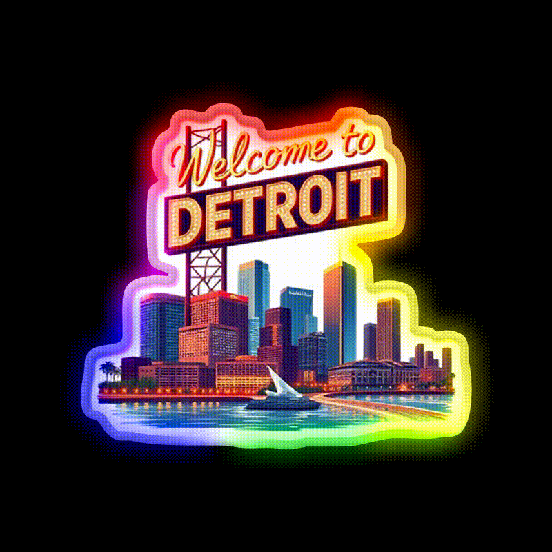 Welcome To Detroit Welcome Led Neon Sign Open Sign Rgb Color - LED neon sign close-up detail
