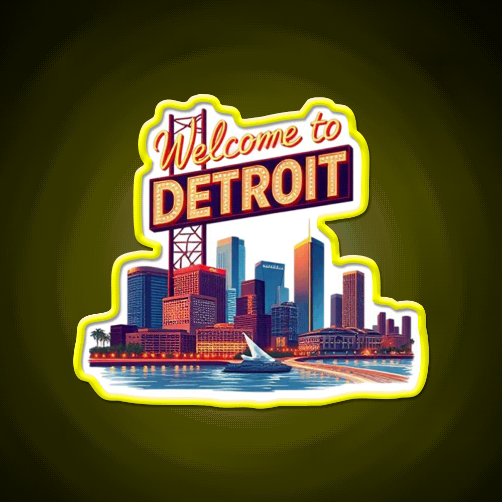 Welcome To Detroit Welcome Led Neon Sign Open Sign Rgb Color - Custom LED neon sign front view