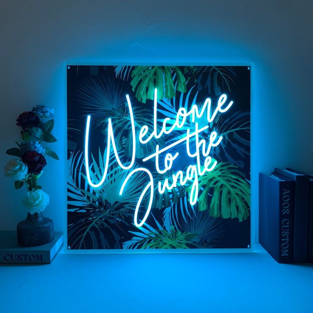Welcome To The Jungle Neon Sign Mounted On Screen Printed Backplane Led Business Sign - Shineneon