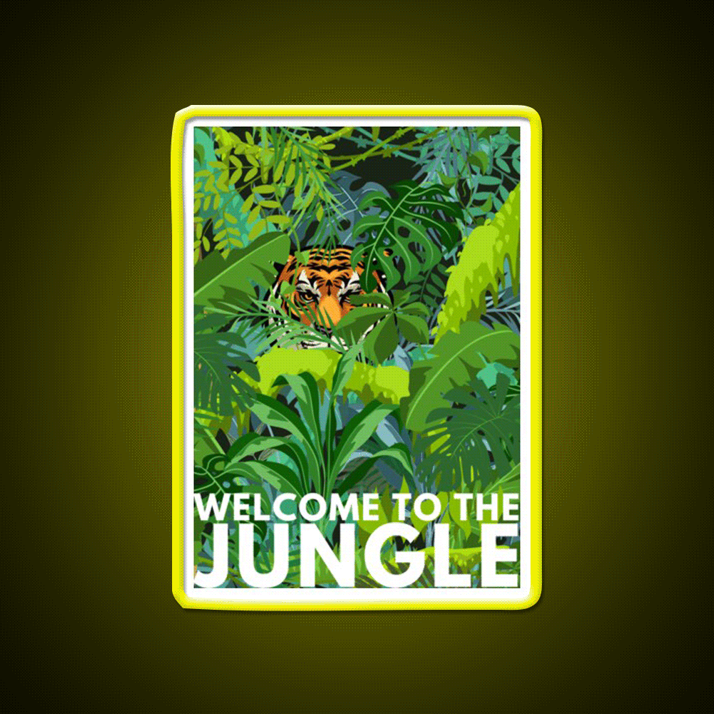 Welcome To The Jungle Tiger Design Welcome Led Neon Sign Open Sign Rgb Color - Custom LED neon sign front view