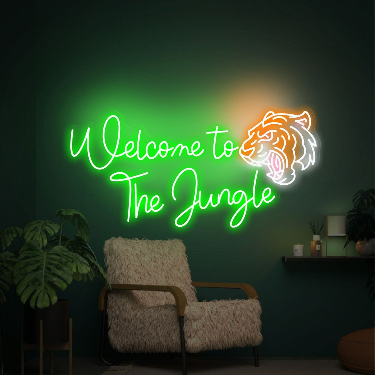 Welcome To The Jungle Welcome Sign Green Led Light Signs Bars Home Decor | Shineneon