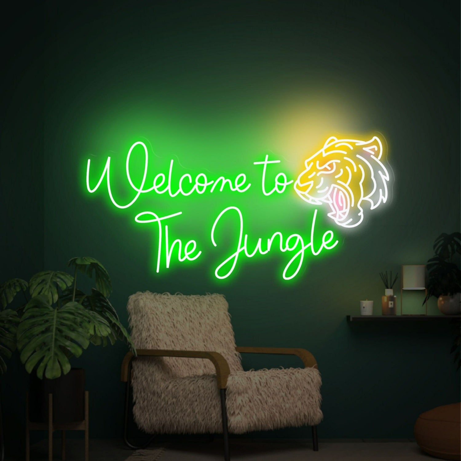 Welcome To The Jungle Welcome Sign Green Led Light Signs Bars Home Decor | Shineneon