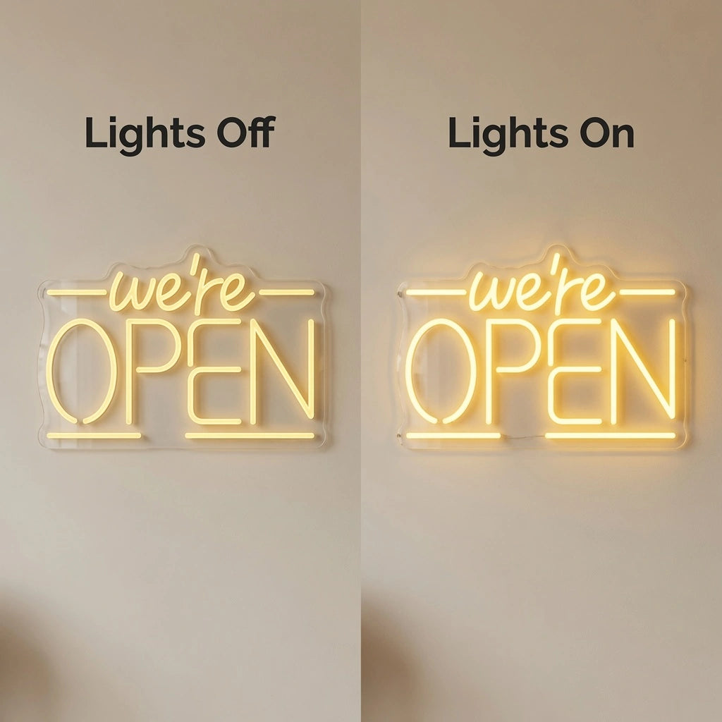 We're Open LED Neon Sign Wall Neon Sign - 06 Day Night Comparison