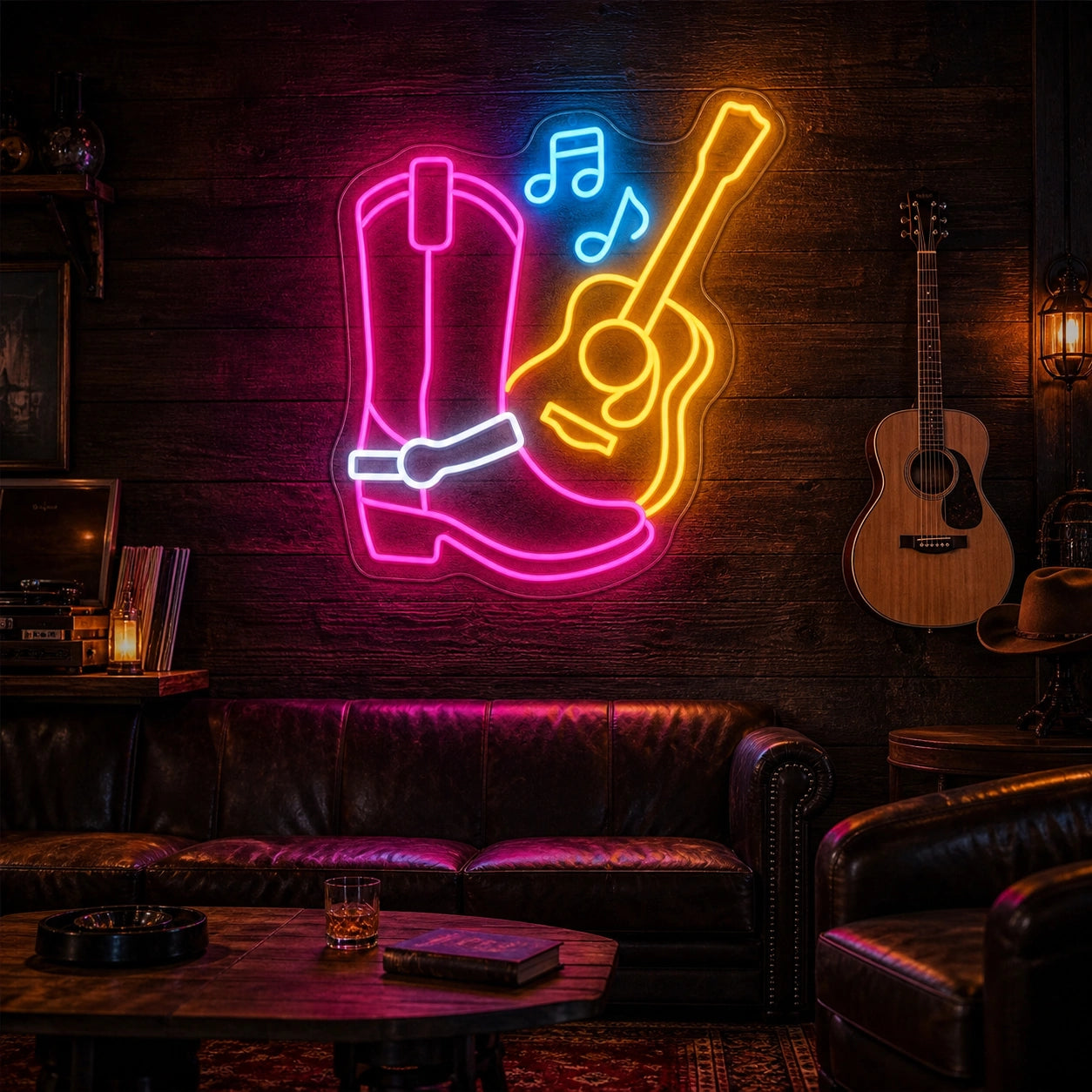 Western Boot Guitar And Music Notes LED Neon Sign high-converting product image