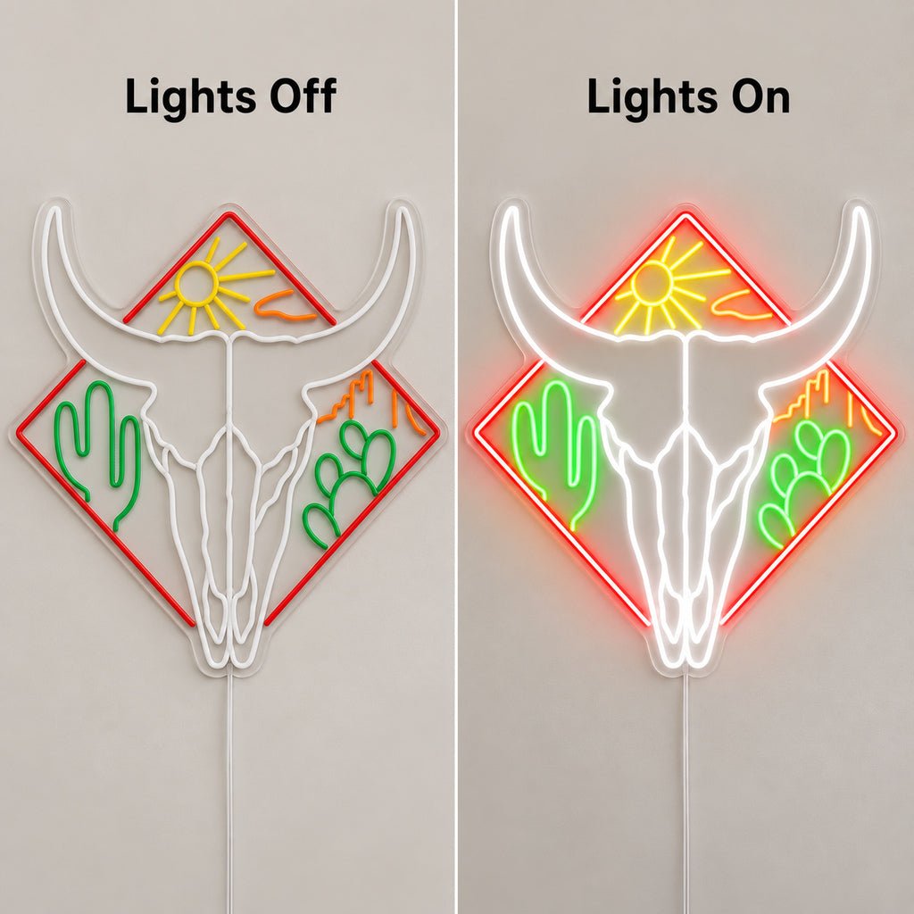 Western Bull Skull Bookshelf LED Neon Sign - Shineneon